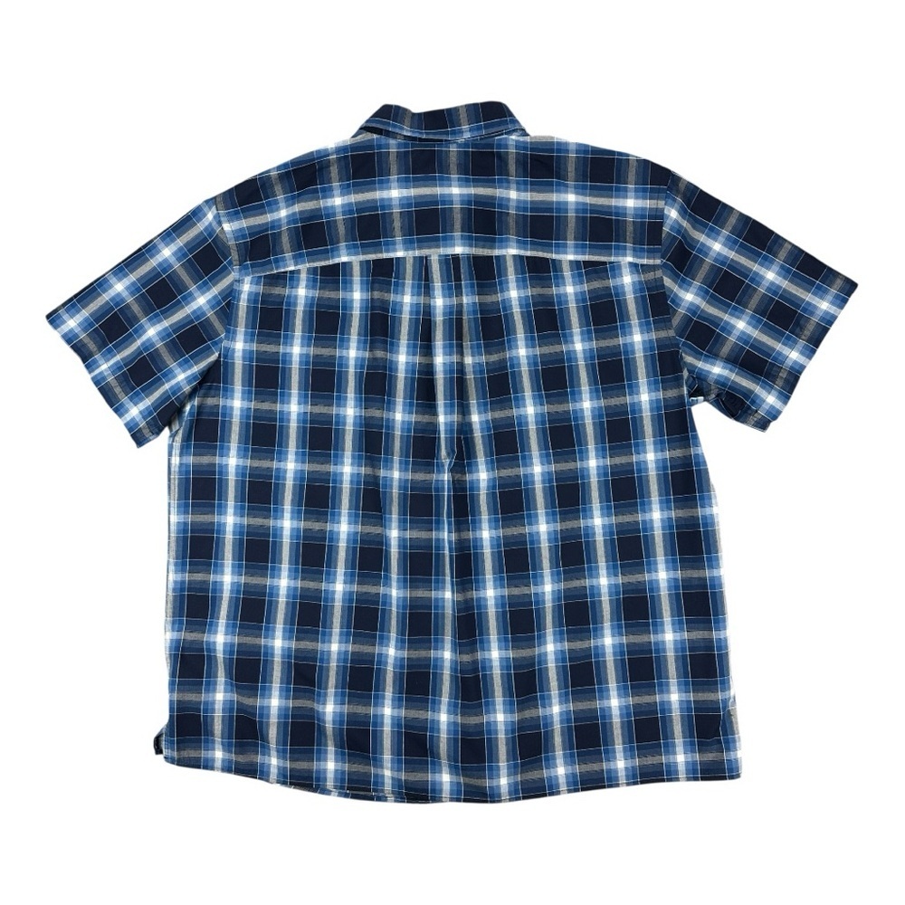 Men's Navy and White Plaid Button Down Shirt Lightweight Short Sleeve - Picture 2 of 9
